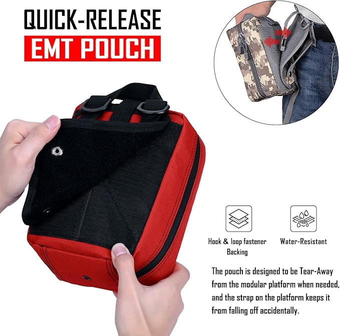 Molle Pouch ifak First aid kit Bag Empty Trauma Medical Tear away Pouches for Belt Backpack Vest Car Molly Med Case 600D nylon Small Tactical Pouch (RED)