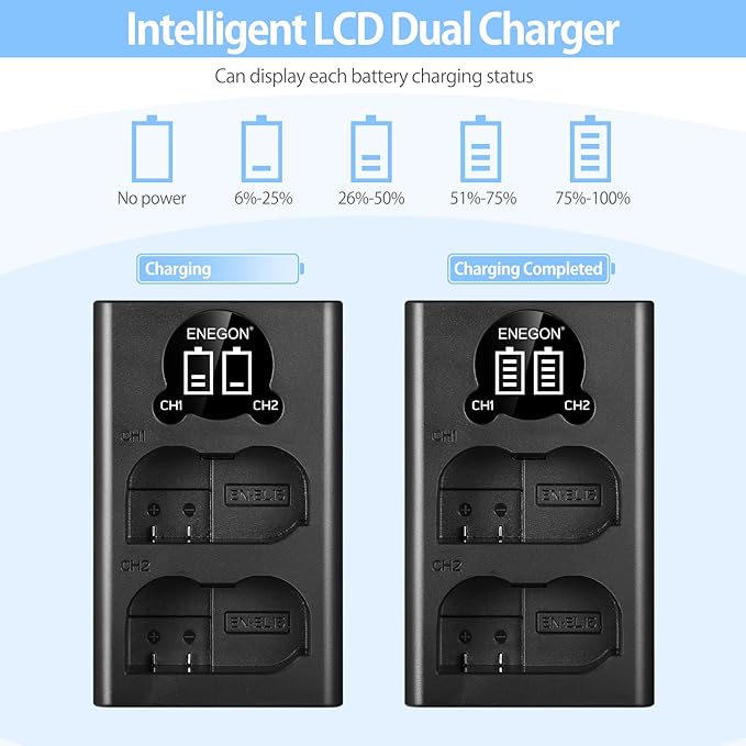 ENEGON EN-EL15 /EL15a/EL15b/EL15c LCD USB Charger Compatible with Nikon Z6, Z7,D7500 D7000, D7100, D7200 D500, D600, D610, D750,D780 D800, D810,D850 Digital Cameras