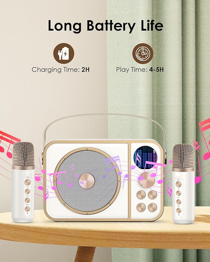 Kids Karaoke Machine, Portable Bluetooth Speaker with 2 Wireless Microphones, Mini Karaoke Machine-White Elephant Gifts | Christmas Stocking Stuffer | Gifts for 4-13+ Years Old Girls Boys(Big White)