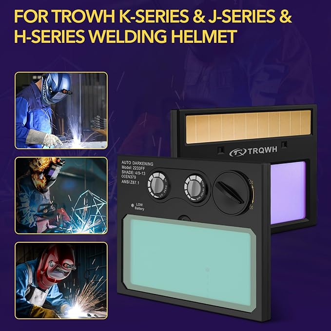 TRQWH HD Auto Darkening Welding Lens 4.33"x3.54" Solar True Color Filter with 2 Arc Sensor Adjustable Shade Range 4/9-13 Replacement Welding Helmet Accessories for TRQWH Welding Hood