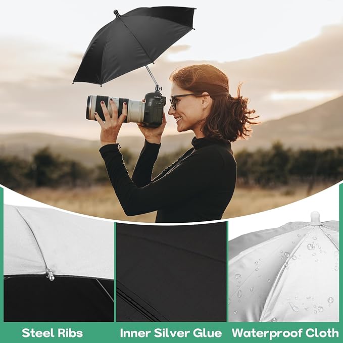 PATIKIL Camera Umbrella, 2 Pack 20 Inch Sunshade Camera Hot Shoe Umbrella Protector Waterproof Rain Cover Protector for Nikon, Silver