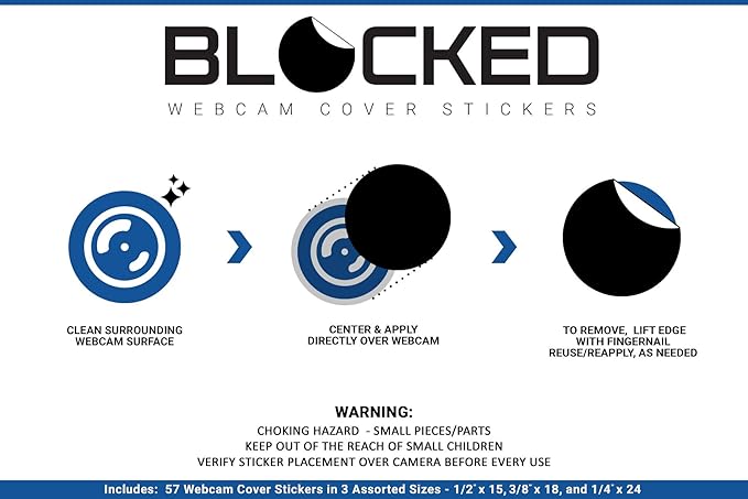 Stackable Webcam/Camera Vinyl Covers | 57 Tabbed Low-Tack Restickable Webcam Sticker | Multiple Sizes | White 57-Pack Tabbed (Ultra Glossy)