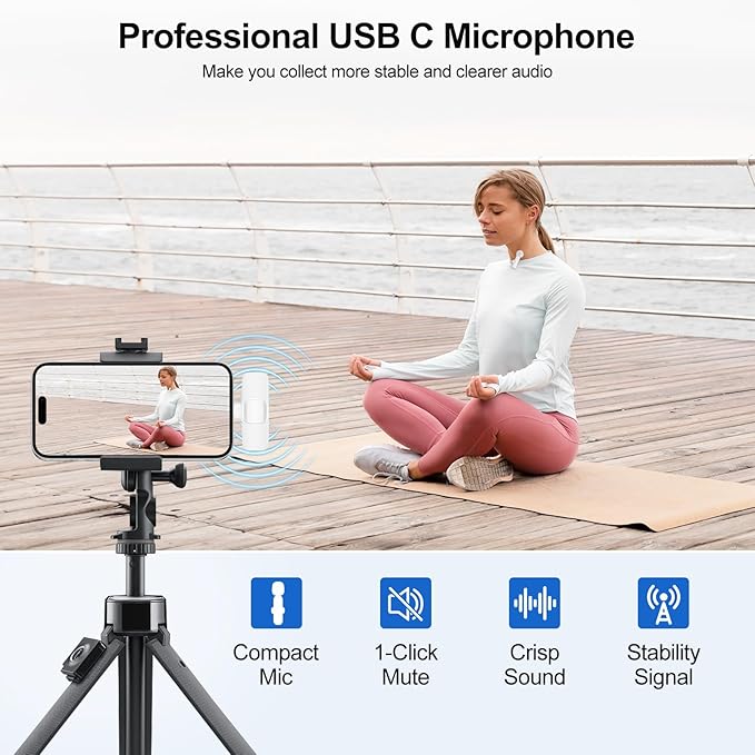 PoP voice Wireless Lavalier Microphone for iPhone, Android, Mini Clip-On Mic with Noise Cancellation, 65ft Range, 12H Battery, USB-C/Lightning - for TikTok, YouTube, Podcast, Live Streaming