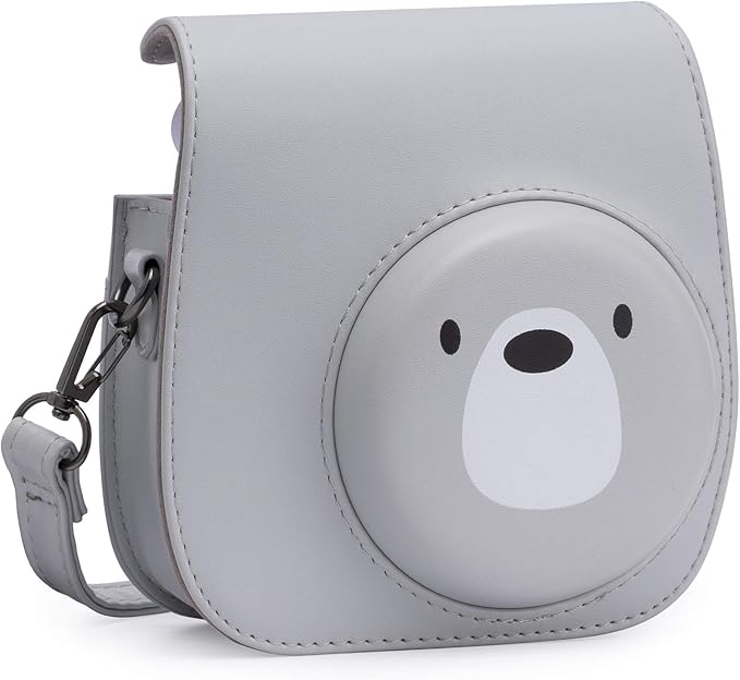 Frankmate Protective Case for Fujifilm Instax Mini 12 11 Instant Camera - Premium PU Leather Bag Cover with Removable Adjustable Strap (Cute Bear)
