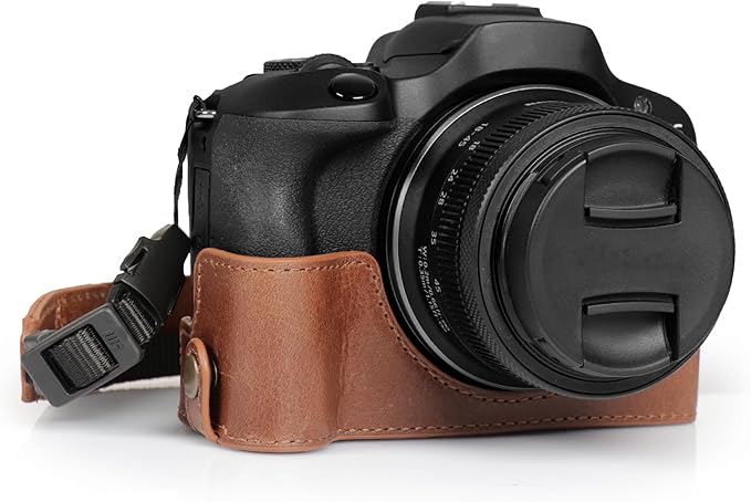 MegaGear Ever Ready Genuine Leather Half Camera Case Compatible with Canon EOS R100 - Brown
