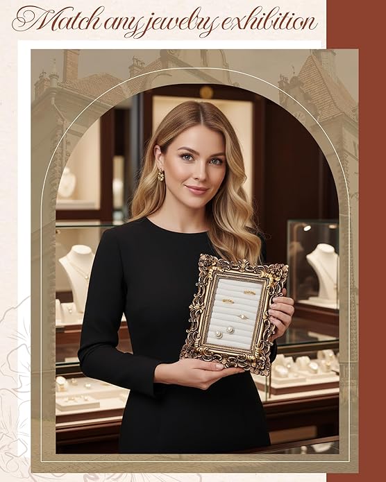 Jewelry Display Stand Vintage Necklace Organizer Ring Holder Earring Tray Resin Jewelry Photography Props Frame with Velvet Backing for Gifts