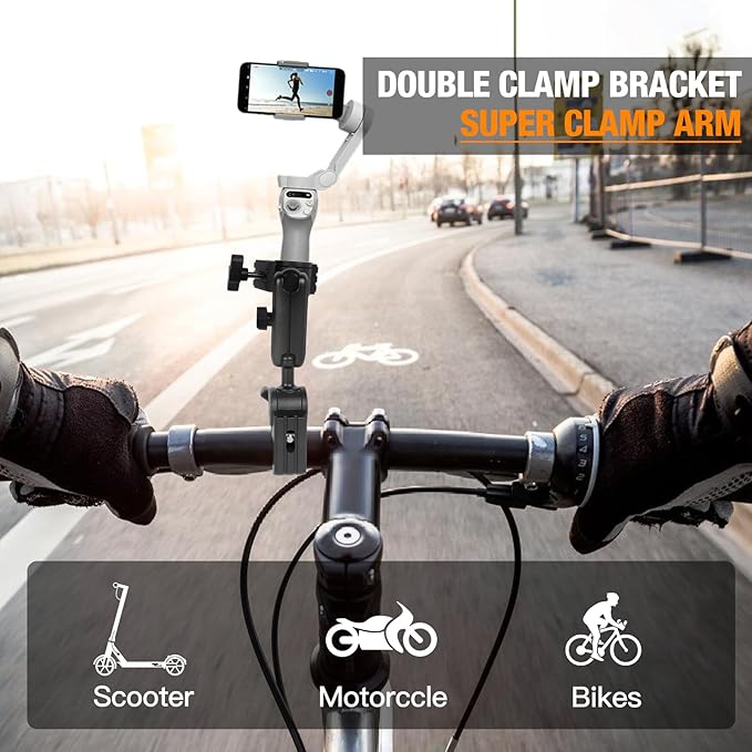 Super Clamp Double Camera Mount with 1/4 Inch Screw Adapter Clip Bracket Magic Arm Dual Ball Head for Motorcycle Chair Pole Tripod Light Stand Photo Boom Stand Cross Bars
