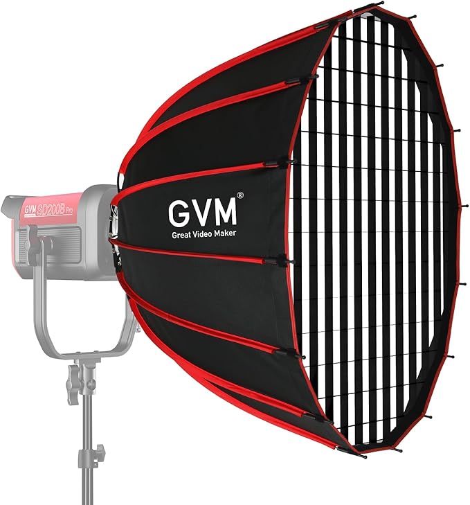 GVM YG90SP 36"/90cm Parabolic Softbox Quick Set up Quick Folding, with Diffusers/Honeycomb Grid, Compatible with GVM 200B 300B 500B 650B and Other Bowens Mount Light for Recording, Portraits