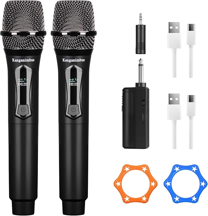 Wireless Microphone, Professional Dual-Handheld Dynamic Wireless Microphone System With Rechargeable Receiver, 200 Feet, Plug And Play, Ideal For Presentations, Weddings, And Public Address Systems