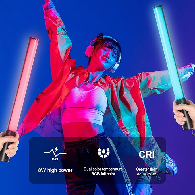 PULUZ RGB LED Video Light Stick, Photography Lighting Wand with 132 LEDs Lights, Dimmable 2500K~9000K CRI95+ Full Color LED Light with 2600mAh Battery, 20 Light Scenes