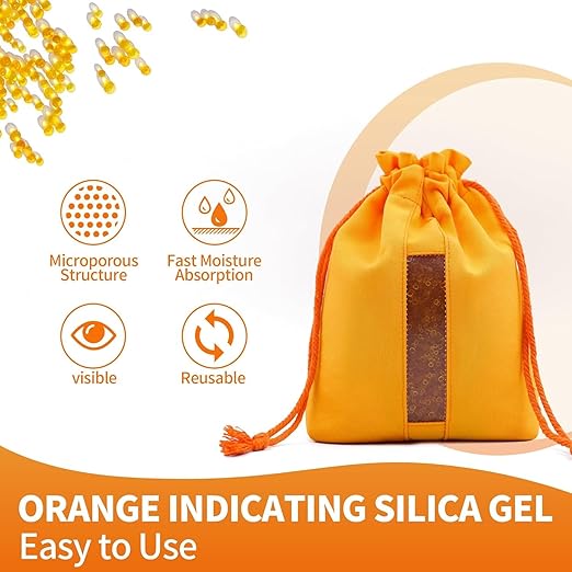 2X 1000 Gram Reachargeable Silica Gel Beads with 2 Cloth Bags, Indicating Moisture Absorber Desiccant Packs for Storage
