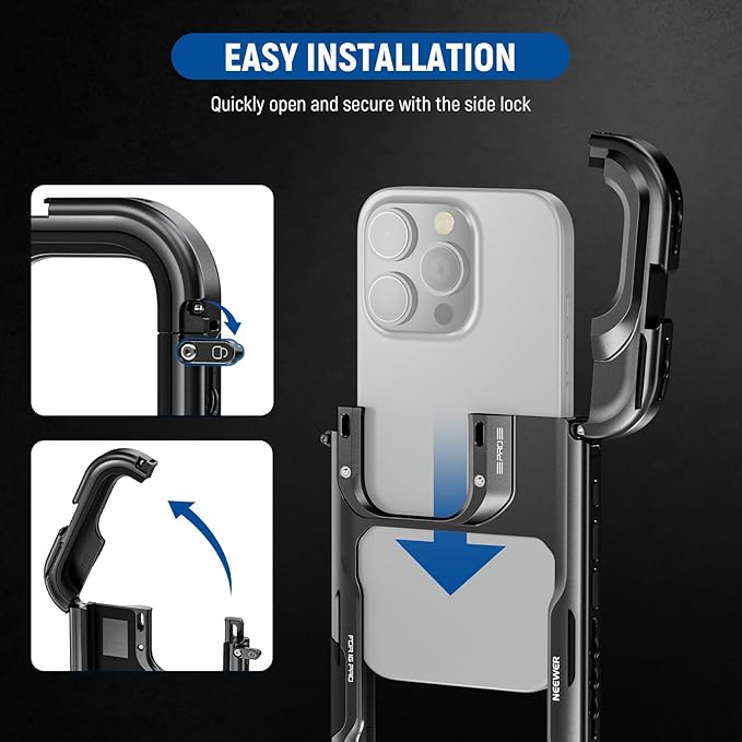 NEEWER Phone Cage Compatible with iPhone 17 Only, Quick Release Video Rig Stabilizer Accessories Kit with 67mm Filter Ring, 17mm Lens Backplate, T Mount Adapter, Camera Control Cap, PA158 (Black)
