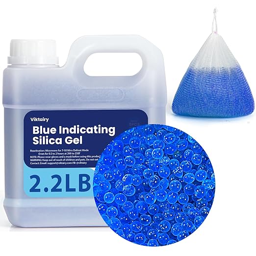 2.2LBS Desiccant Beads, Premium Blue Indicating Reusable Silica Gel Beads Bulk, Industry Standard 3-5 mm Desiccant Dehumidifier for 3D Filament, Electronic Devices, Camera, Documents, Safe (5PCS Bags)