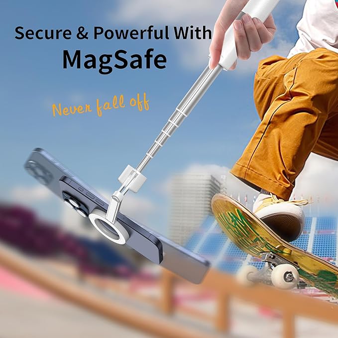 SEAJIC Magnetic Phone Tripod for iPhone 54" Selfie Stick Tripod with Remote and Metal Ring, Phone for Video Recording, Cell Phone Mount Stand for Cellphone (White)