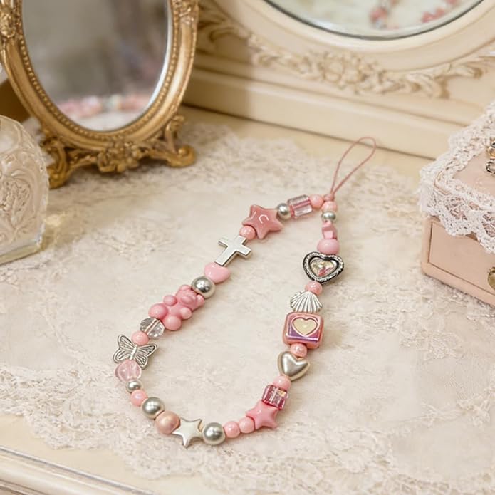 Beaded Camera Wrist Strap, Phone Wristlet Charm Lanyard, Cute Digital Camera Charm Lanyard,Strap Beaded Camera Chain for Phone Bag Keychain Accessories