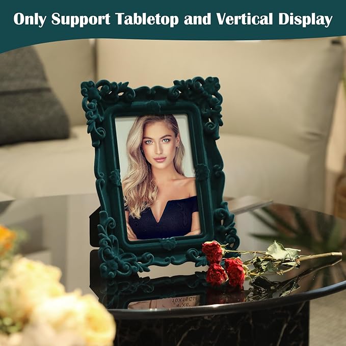 4x6 Picture Frame Green for Wall Tabletop, Vintage Baroque Decorative Photo Frame for Travel Snapshots Portraits Landscapes, Antique 6x4 Frame Gift for Birthday Mother's Day Wedding (Green)