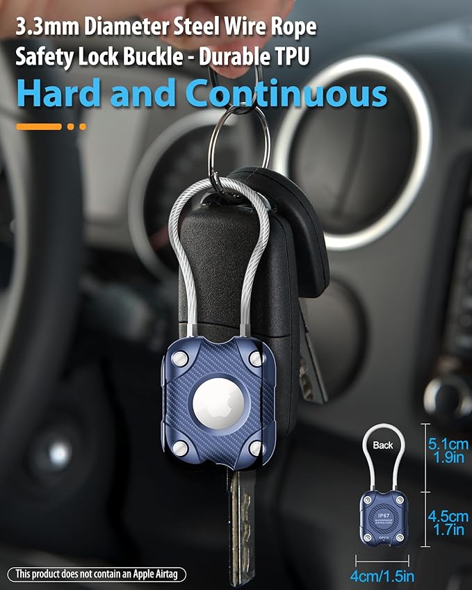 2 Pack Airtag Holder with Wire Cable, Secure Lock Airtag Keychain,IPX7 Waterproof,360°Hard Protective Air Tag Case Holder for Apple Air tag for Key Chain,Key Ring,Car,Luggage