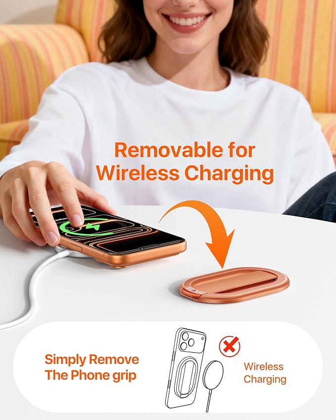 andobil [2026 All-New] Magnetic Phone Grip for Magsafe with Finger Strap [Comfortable & Durable] Magnetic Phone Ring Holder for MagSafe Accessories & iPhone 17 Air 16 Pro Max Plus 15 14 13 12, Orange