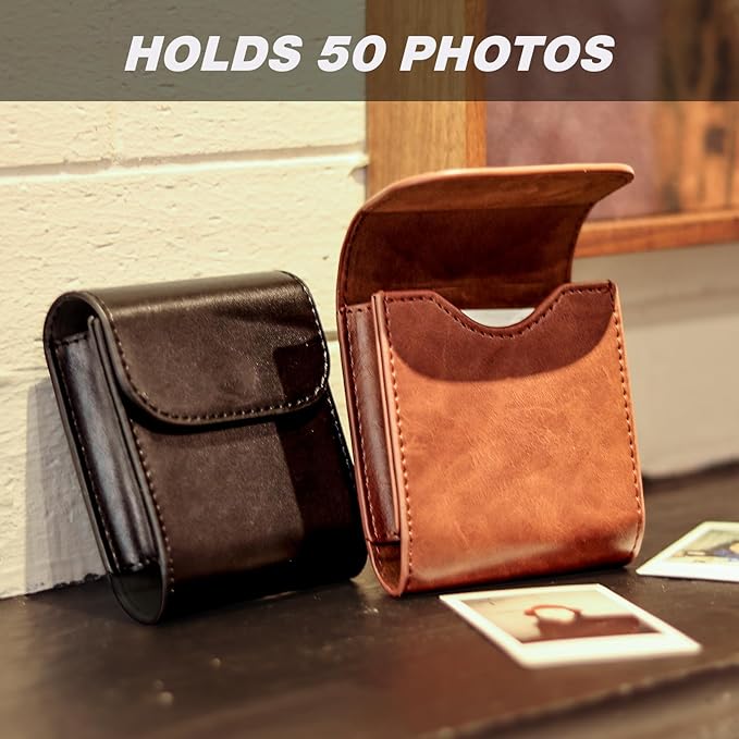 WOGOZAN Square Photo Album for Fujifilm Instax Square SQ1 SQ40 SQ20 SQ10 SQ6 SP-3 Instant Camera 2.9x3.4 Inch Films, SQ Photo Pouch Bag with Soft PU Leather Material and Magnetic Snap Design (Brown)
