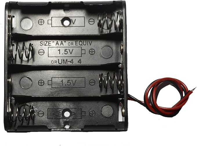 6 Pcs 4 x 1.5V (6V) AA Battery Spring Clip Black Plastic 4 x 1.5V (6V) Battery Case Holder Box Black Red Wire Leads