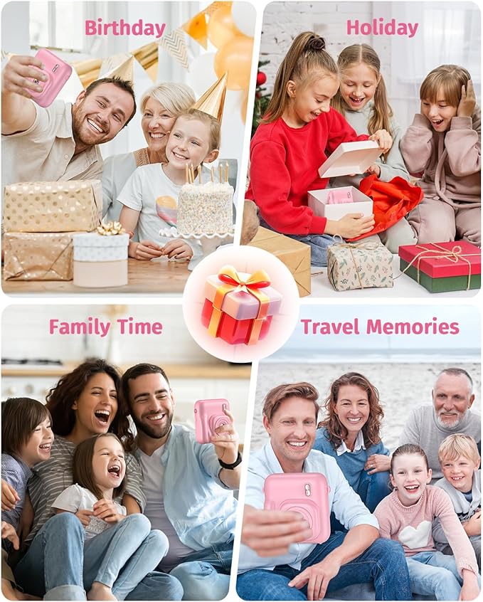 Instant Camera, Dual-Lens Kids Camera Instant Print for Boys Girls Christmas Birthday Gifts, 1080P Digital Cameras for Kids Teens with Print Paper, 32GB Card, Toddle Toy for Age 4-12 Years(Pink)