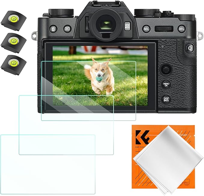 K&F CONCEPT 3 Pack Camera Screen Protector Compatible with Fujifilm XT30 XT30 II XS10 XT20 XT10 XE3 XF10 XT100 XA1 XA2, 0.3mm 9H Hardness Tempered Glass Cover Anti-Scratch Bubble-Free & Hot Shoe Cover