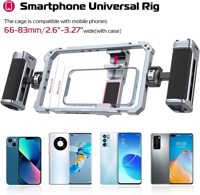 ULANZI Universal Phone Video Rig Kit with Handles, Aluminum Handheld Stabilizer Phone Video Filmmaking Grip for Video Maker Videographer with Cold Shoe for iPhone 16 15 14 13 Mini Pro Max 8 Plus
