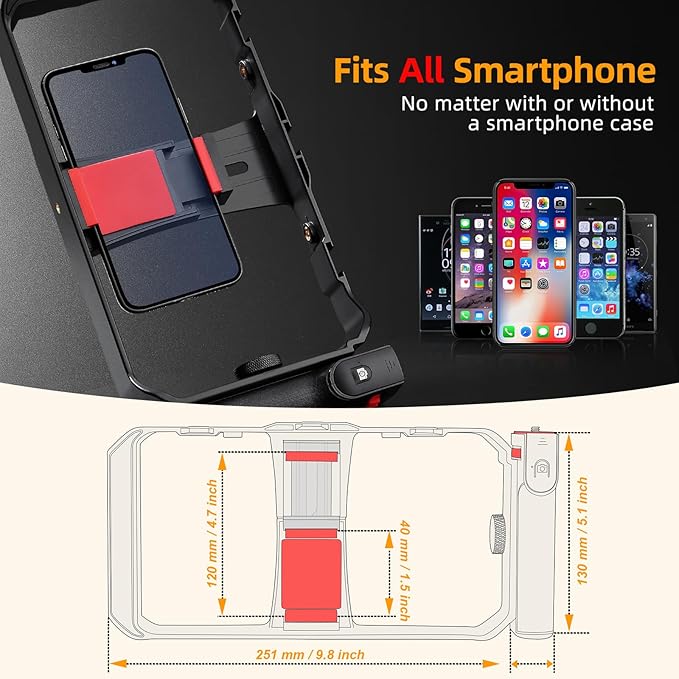 Zeadio Universal Smartphone Vlogging Kit with RGB Light & Microphone - Cell Phone Stabilizer Cage for iPhone/Android, Content Creator etc