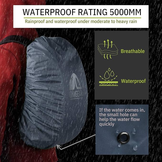 Unigear Backpack Rain Cover Waterproof Rating 5000mm Ultraportable and Durable with 2 Anti-Slip Buckle Strap, Integrated Carry Pouch Design (Gray, Large for 40L-50L Backpack)