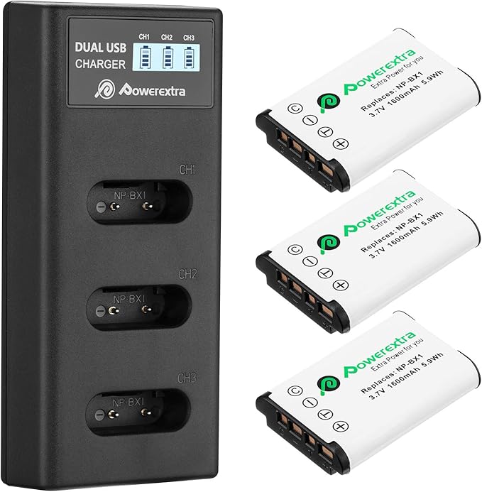 NP-BX1 Battery 3 Pack and 3-Channel USB Charger for Sony NP-BX1 and Sony Cyber-Shot DSC-RX100, DSC-RX100 II, DSC-RX100M II, DSC-RX100 III, DSC-RX100 IV, DSC-RX100 V/VII, ZV-1