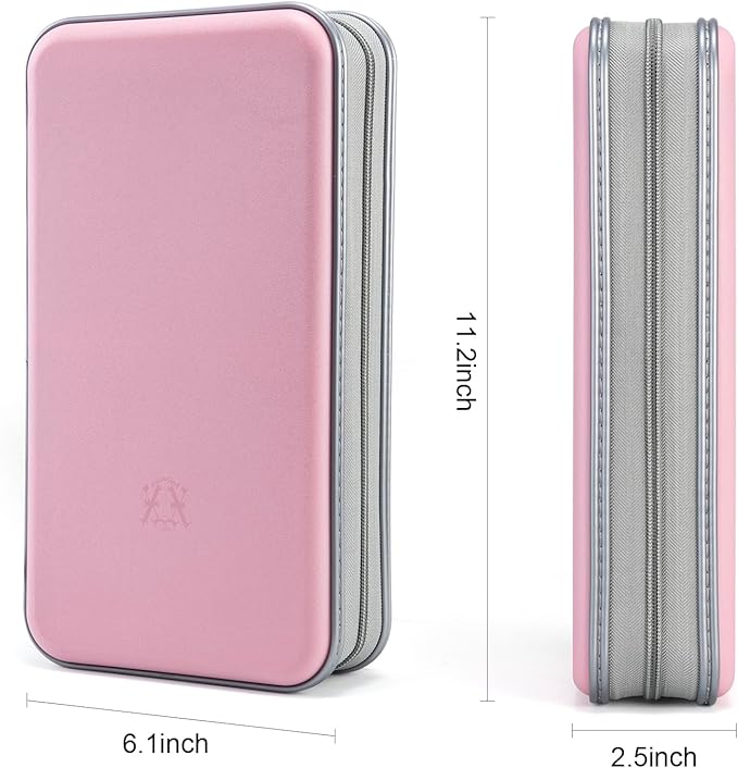 Alavisxf CD Case, 96 Capacity Hard Plastic DVD Disc Storage Case Holder with Zipper - Portable, Light Pink
