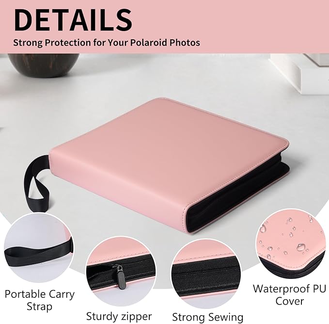 Polaroid Photo Album Book with 240 Pockets 3.5x4.25 Inch Pictures Fits for Polaroid i-Type, 600, SX-70，Go instant photos and Fujifilm Instax Wide Square Photos（Pink）