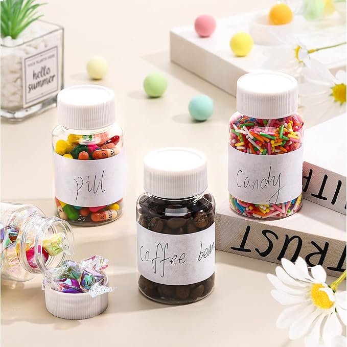 Vesici 18 Pcs 80 ml Clear Pill Bottle Plastic Medicine Empty Reagent Bottle with White Screw Cap Solid Powder Case Refillable Containers with Label Sticker for Liquid Solid Powder Medicine