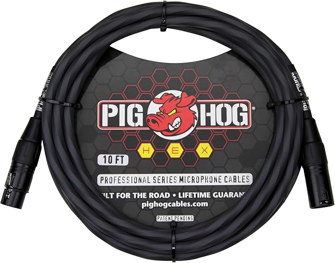 Pig Hog PHMH10GR Hex Series Mic Cable, Grey 10ft