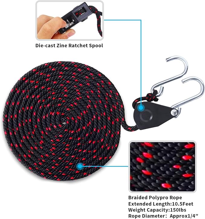 Mind and Action Kayak Tie Down Straps,Quick Hood Loops Trunk Anchor,Canoe Transport Accessories Secure Vehicle Lashing Point (2 Straps+2 Pulley Hooks)