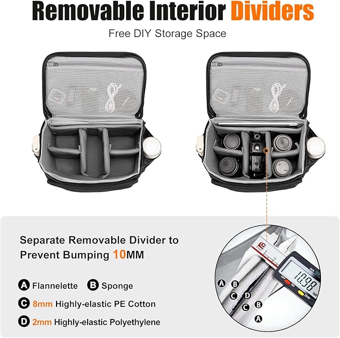 Cwatcun Camera Crossbody Shoulder Messenger Case, DSLR/SLR/Mirrorless Travel Photography Sling Bag with Tripod Holder and Rain Cover for Canon, Nikon, Sony, Fuji Cameras, Lens and Accessories