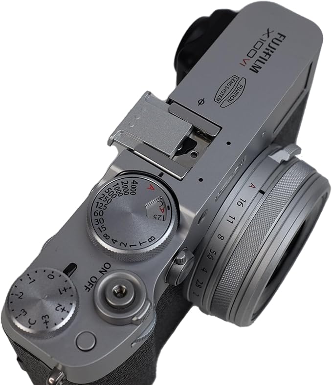 Foto&Tech Metal Hot Shoe Cover Cap Protector Compatible with Fujifilm X100V Camera (Black or Silver) (Silver Hot Shoe Cover)