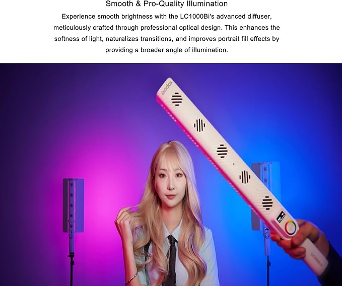 Godox LC1000Bi 100W Bi-Color LED Light Stick,11 Preset Effects, CRI 96 TLCI 96, 2500-8500K CCT, Onboard & App Control,Multiple Color Modes, W/Barndoor, for Vlog, Live Streaming,YouTube, Portraits