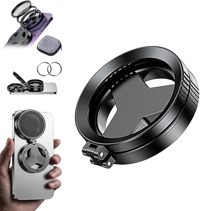 Anti-Glare Magnetic Phone Filter,Quick Mount for iPhone Filter Lens,52mm Cpl Phone Camera Filters,Circular Polarized Lens Filters with Foldable Stand for Outdoor Shooting, Glass Surfaces (1pc)