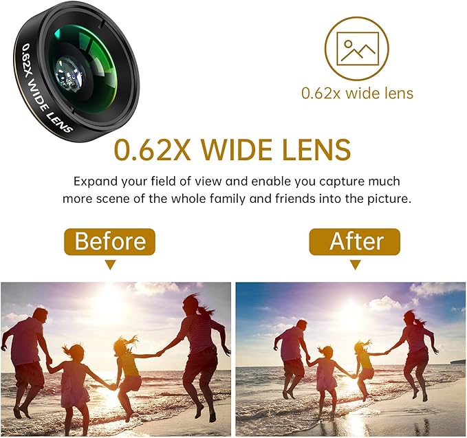 3-in-1 Smartphone Camera Lens Kit – 0.62× Wide Angle + 25× Macro + 235° Fisheye, Universal Clip-On Lens for iPhone/Samsung/Android Phones, Travel & Vlog Friendly