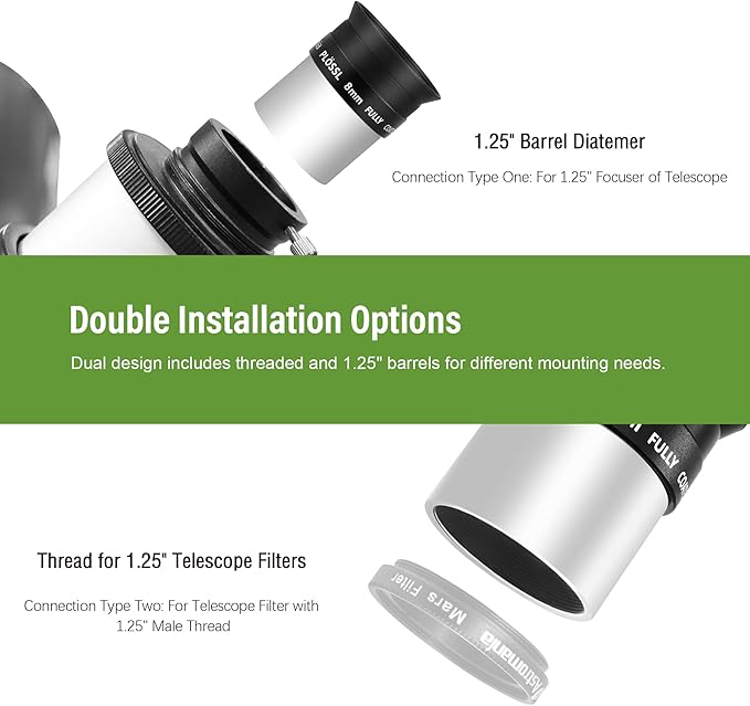 Astromania Telescope Plossl Eyepiece 8mm, 50 Degree Apparent Field of View Plossl Lens with Fully Multi Coated 4-Element, Metal Telescope Accessory for Standard 1.25 Inch Astronomy Filter Thread