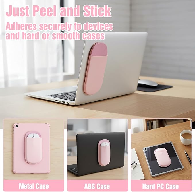 Slim Mouse Holder for Laptop, Universal Wireless Mouse Sleeve Pouch for Laptop Stick on, Pink Adhesive Computer Mouses Pocket Holder Case, No Glue Residue
