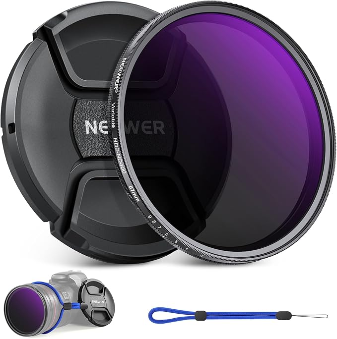 NEEWER 67mm ND2-400 (1-9 Stops) Variable ND Filter with Lens Cap, Lanyard, Cleaning Cloth, Precise Neutral Density Adjustment, Fingerprint & Scratch Resistant Multicoated Optical Glass