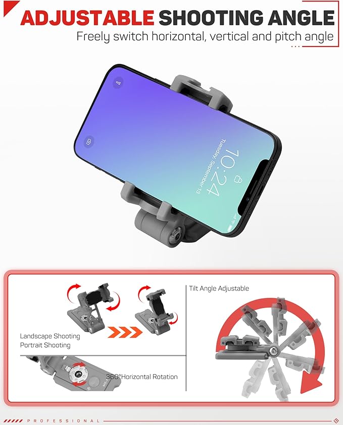 IFOOTAGE Universal Phone Tripod Mount Adapter with Cold Shoe, 360° Rotation Cell Phone Holder for Tripod, Selfie Stick, Desk Phone Stand with Adjustable Clamp, Gray