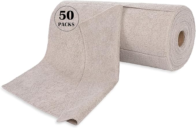 Reusable Cleaning Cloths Microfiber Towel: 50 Pack Washable Tear Away Cleaning Towels Roll - 12× 12 Absorbent Rags Drying Dishcloths for Kitchen House Car (50, Khaki)