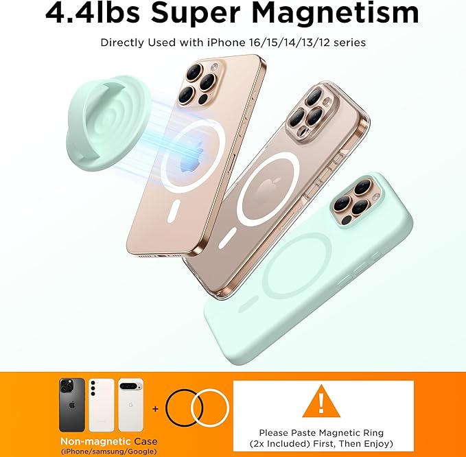 Magnetic Phone Grip Ring Holder, Liquid Silicone Magnet Cell Phone Grip Finger Loop, Compatible with Magsafe, Back of Phone for iPhone 17/16/15/14/13/12 Series, Mint Green