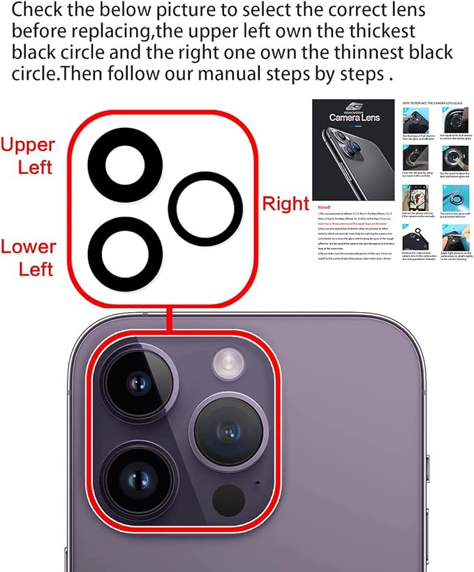 Rear Camera Lens Covers Replacement for iPhone 14 Pro & 14Pro Max Back Camera Len Glass Replacement with Double-Sided Adhesive & Repair Tool Kit(for 14 Pro/14 Pro Max)