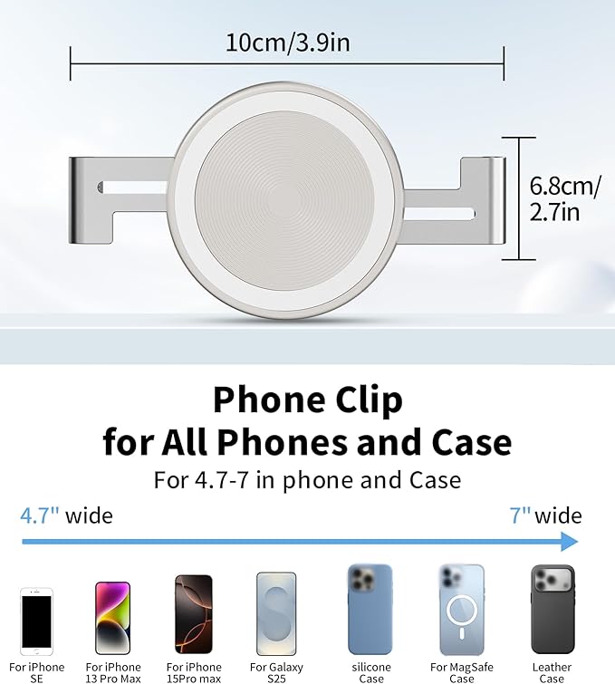TONEOF Phone Clamp for Magnet with Metal Ring,Phone Mount Adapter for Magsafe Car Phone Holder,Quick Installation & Easy Removal Clip for All Phones/Magnetic Tripod/Magnet Mounts (Beige Gray,1 Pack)