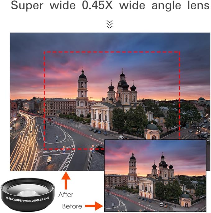 Phone Camera Lens, Professional Attachment Universal Clip on Cell Phone Photography Camera Attachable Mobile Extra 0.45X Wide Angle 12.5X Super Macro Lens Kit for iPhone Android Smartphone