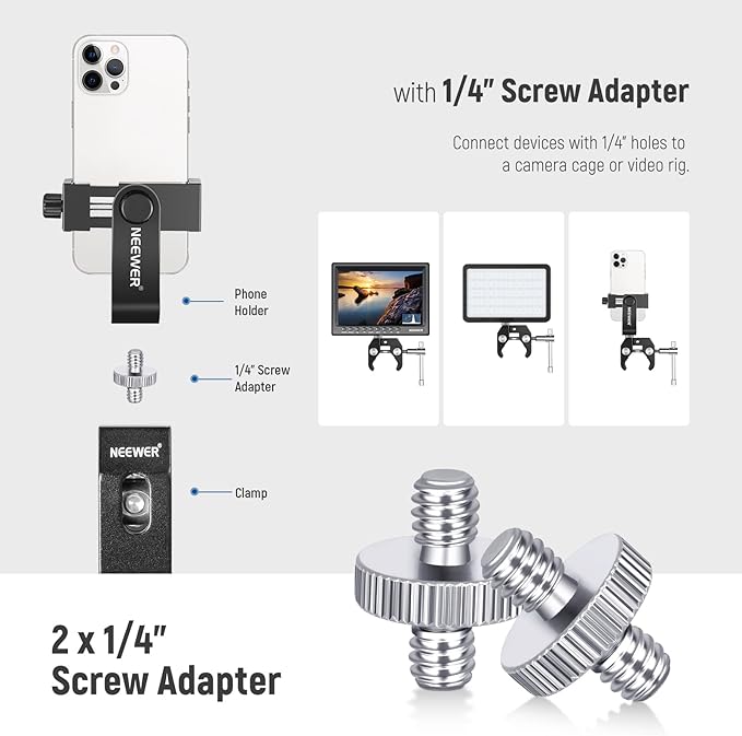 NEEWER 8 PCs Hot Shoe Mount Adapter Kit, Including Triple Cold Shoe Mount, 1/4” Screw Adapter, Flash Stand Bracket, and Hot Shoe Cover for DSLR Camera, LED Light, Microphone, Light Stand, Monitor